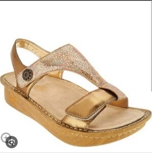Alegria Gold Sandals with Rhinestone Strap